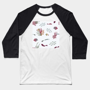 Fish, Coral, and Seaweed on Pale Blue Baseball T-Shirt